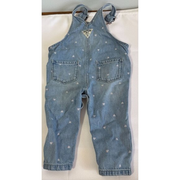 Oshkosh B'Gosh Girls 12 Months Bib Overalls Hearts Adjustable Crotch Snaps - Picture 2 of 11